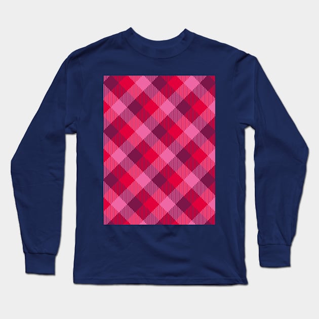 Valentine's retro simple tartan diagonal check burgundy Long Sleeve T-Shirt by Dana Du